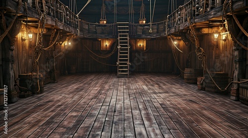 empty pirate ship deck background for theater stage scene photo
