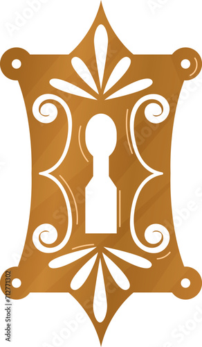 Golden keyhole on ornate vintage shield design, intricate elegance, secure entrance concept vector illustration