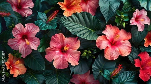 tropical hibiscus flowers  creating a vibrant and exotic atmosphere generative ai