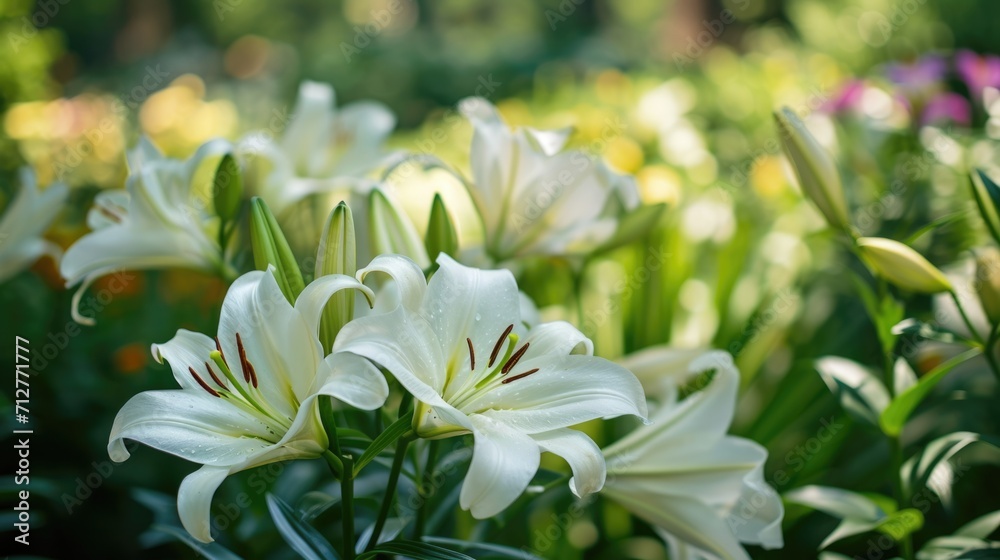 white lilies in a garden, creating an elegant and serene natural setting generative ai white lilies in a garden, creating an elegant and serene natural setting generative ai
