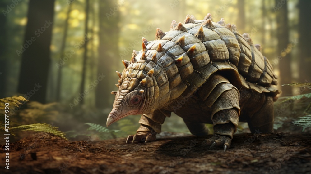 Fototapeta premium Sunda Pangolin, Rare and Endangered Species with Unique Scaly Armor in Natural Habitat - AI-Generative