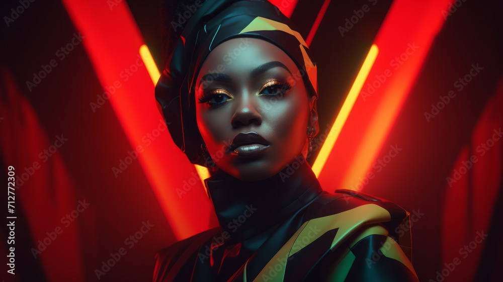 Creative African-American woman face fashion portrait with red yellow green black colors. Strong woman, racial equality, freedom, human rights day concept Creative African-American woman face fashion portrait with red yellow green black colors. Strong woman, racial equality, freedom, human rights day concept