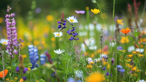 wildflowers in a meadow, offering a diverse and picturesque natural setting generative ai