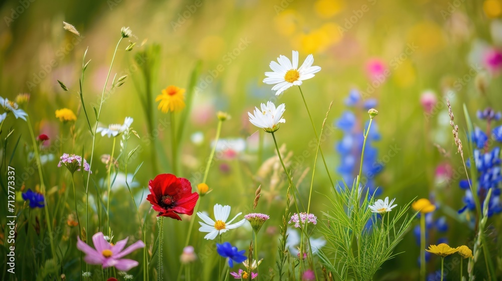 wildflowers in a meadow, offering a diverse and picturesque natural setting generative ai