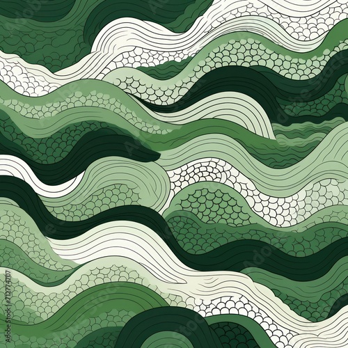 Forest green wavy 70s halftone pattern, batik, pastel © Lenhard