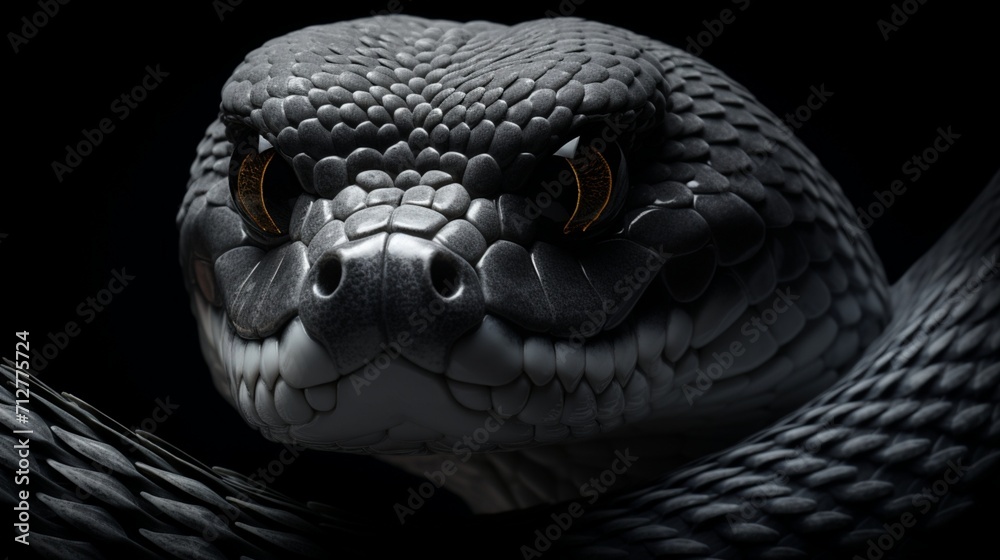 Majestic and Focused Black Snake with Determined Expression and Piercing Eyes - AI-Generative - obrazy, fototapety, plakaty 