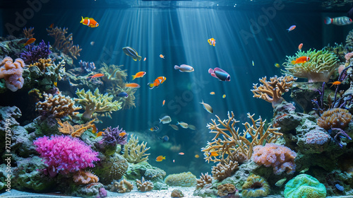 Amazing coral reef aquarium moment. Generative Ai © We3 Animal