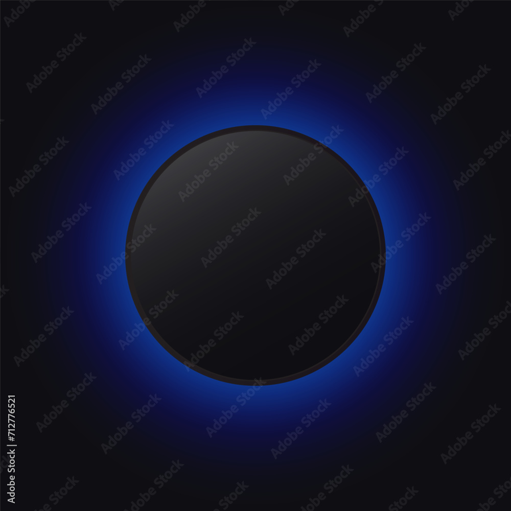 Dark background with black circle and blue back light, vector illustration. Dark background with black circle and blue back light, vector illustration.