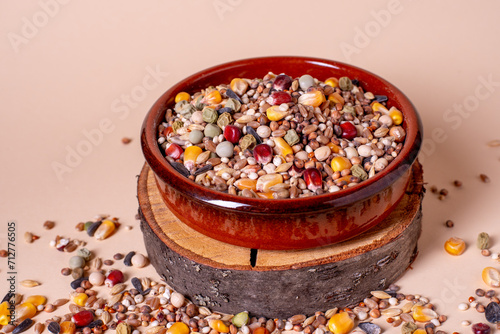 Assorted bird seed, feed for racing pigeons