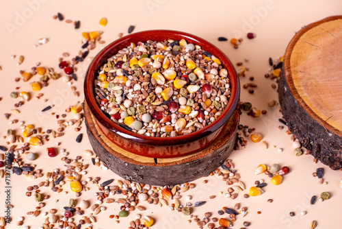 Assorted bird seed, feed for racing pigeons