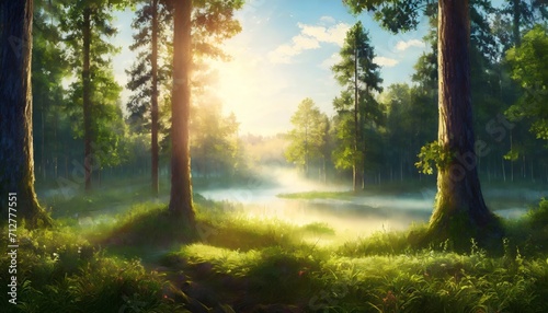 illustration of forest at the morning