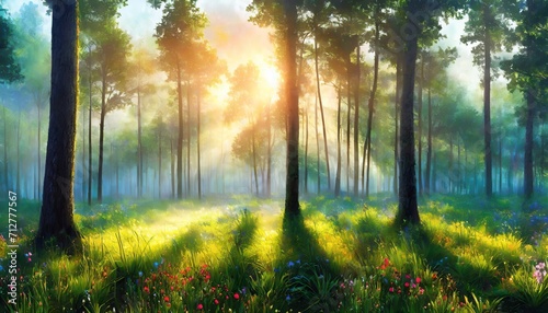 illustration of forest at the morning © Nu Ai generated imag