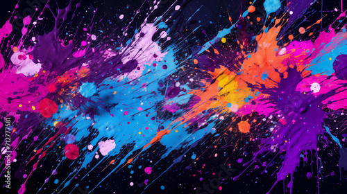 Dynamic Neon Paint Splashes on Dark Background