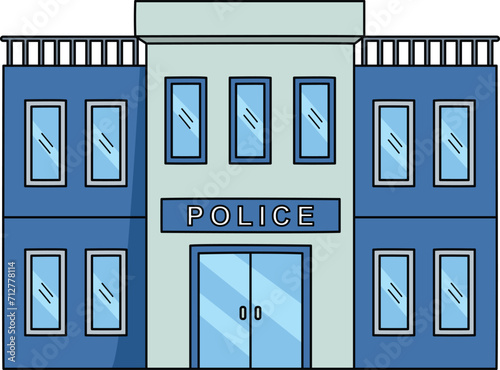 Police Station Cartoon Colored Clipart