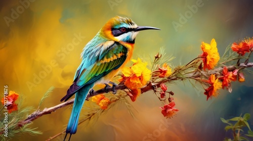 Vibrant Bee-eater Perched on a Branch Surrounded by Lush Foliage - AI-Generative