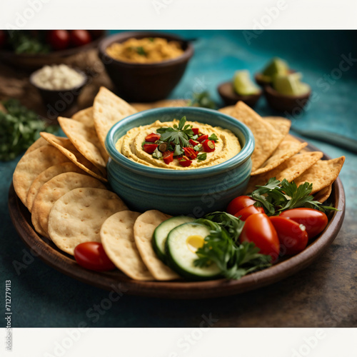 Mediterranean Hummus Platter - Savory Chickpea Spread with Crispy Pita Delight