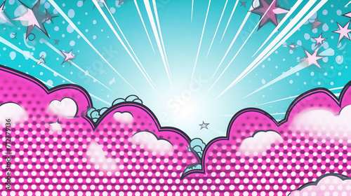 The abstract halftone comics background features a dynamic blend of dots, water color, cartoon, hand drawing, animation 3D, vibrant, minimalist style. ai generated.
