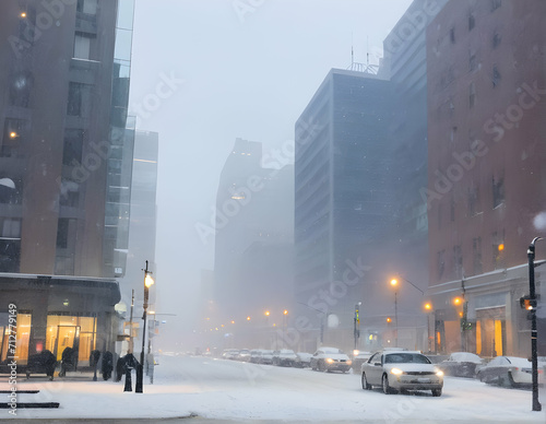 City streets with snow in winter