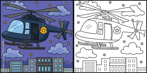 Police Helicopter Coloring Page Illustration