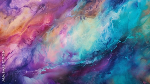 Abstract Turquoise and Violet Rainbow Watercolor Painting Texture Background in Interstellar Nebulae Style