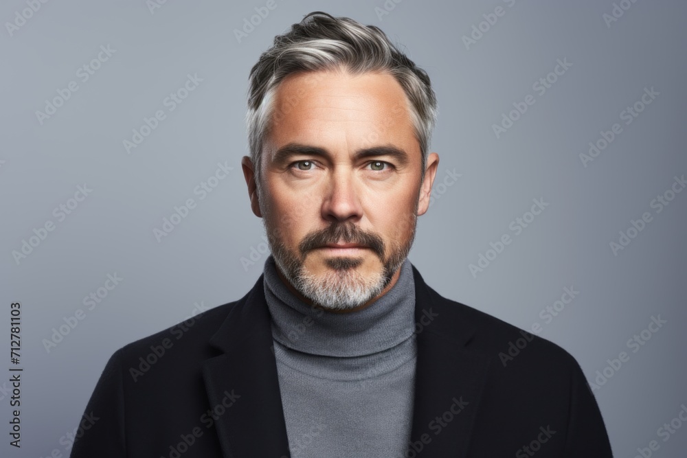 Portrait of a handsome middle-aged man with gray hair and beard.