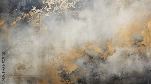 Abstract painting in black, grey and silver with gold accents, modern decoration, contemporary art