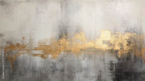 Abstract painting in black, grey and silver with gold accents, modern decoration, contemporary art