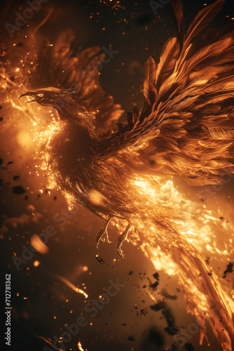 Phoenix mythical bird rising from the ashes