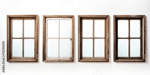 Antique wooden window frames on white backdrop.