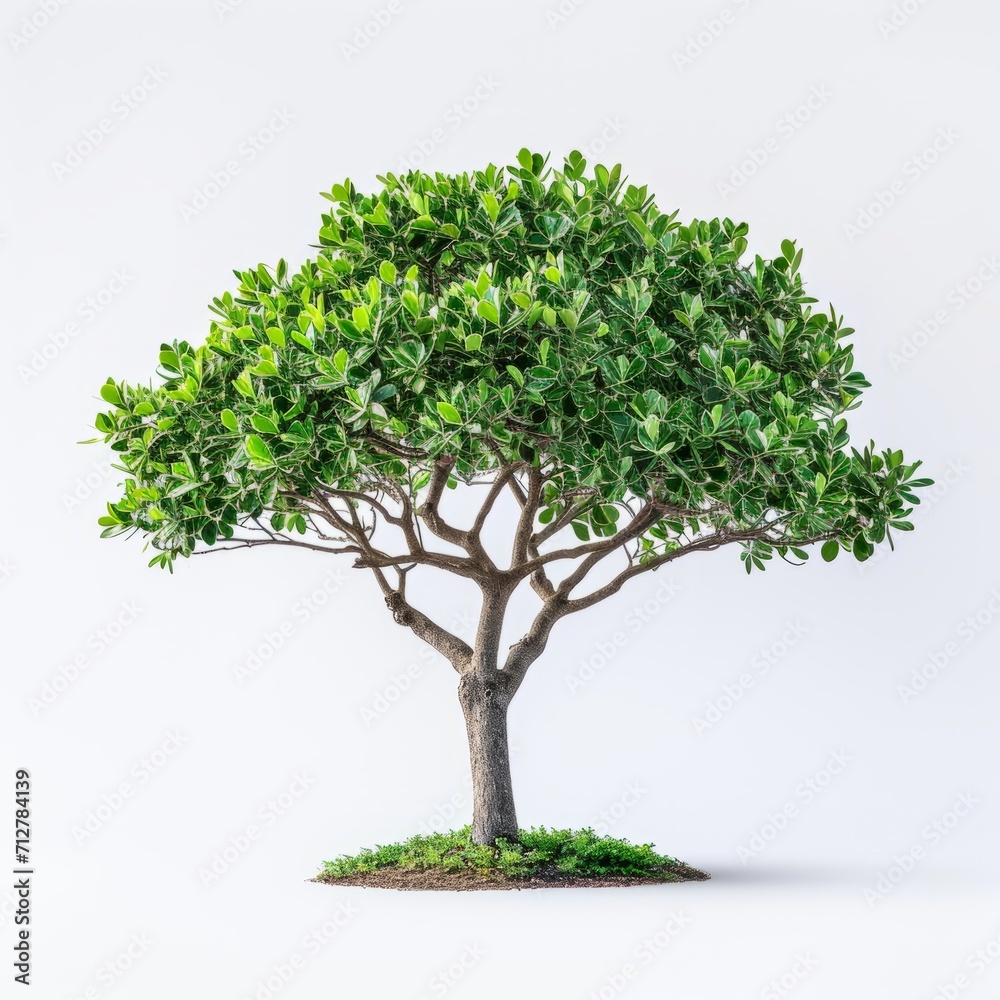 Obraz premium Charming ficus tree with striking leaves isolated on a crisp white background. Presenting the timeless beauty of tranquil nature.