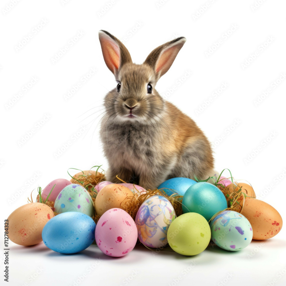 Easter Bunny with Easer Eggs isolated on white background