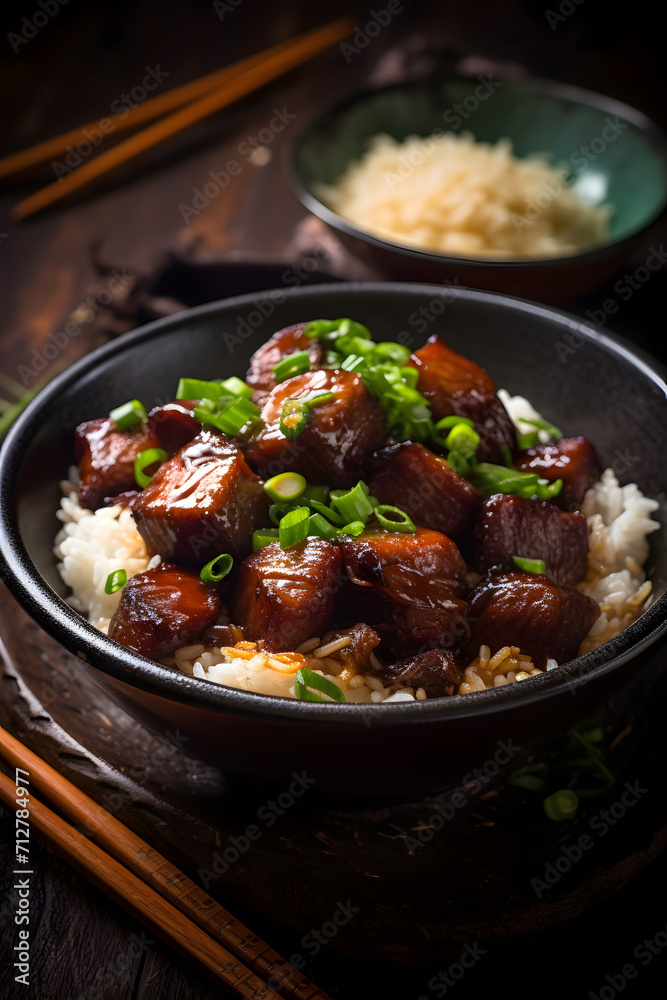 Taiwanese braised pork rice with green onion Taiwanese braised pork rice with green onion