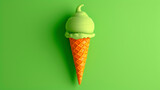 Ice Cream Cone on Green Background