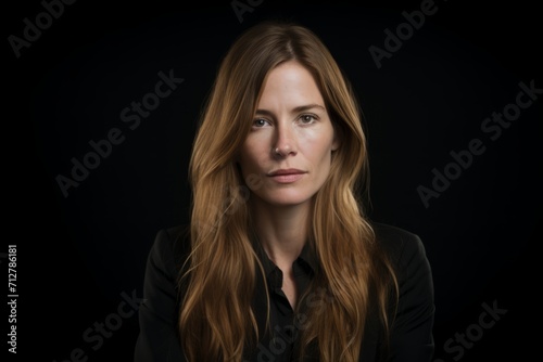 Portrait of a beautiful young woman in a black shirt on a black background