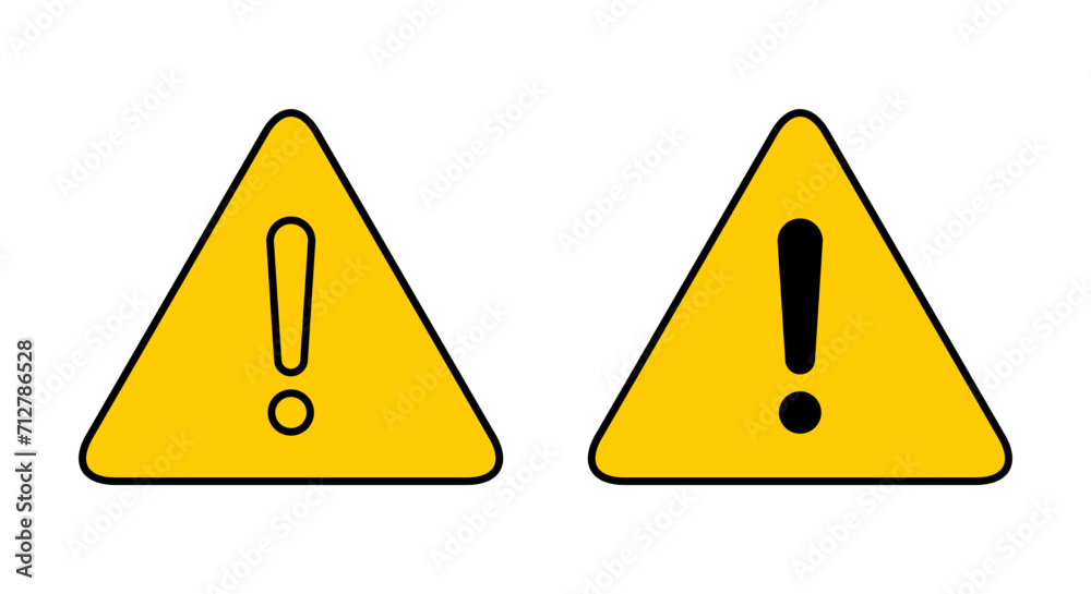 Alert warning icon vector in flat design. Exclamation mark symbol on triangle Alert warning icon vector in flat design. Exclamation mark symbol on triangle