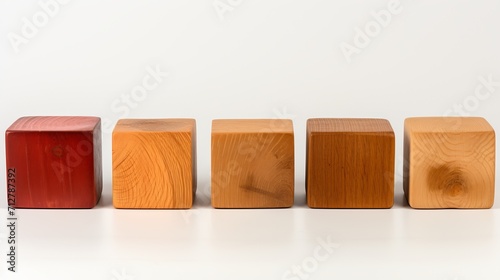 Neat row of small empty wooden blocks on white background for text placement and design concepts