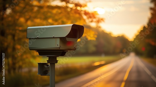 Highway traffic camera capturing speeding violation for speed control enforcement