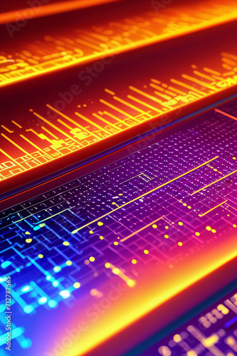 Bright signals, electricity, and computing fill this abstract cyberspace, showing the world of data. Links, messages, and digits move through networks of data transfer. Concept.