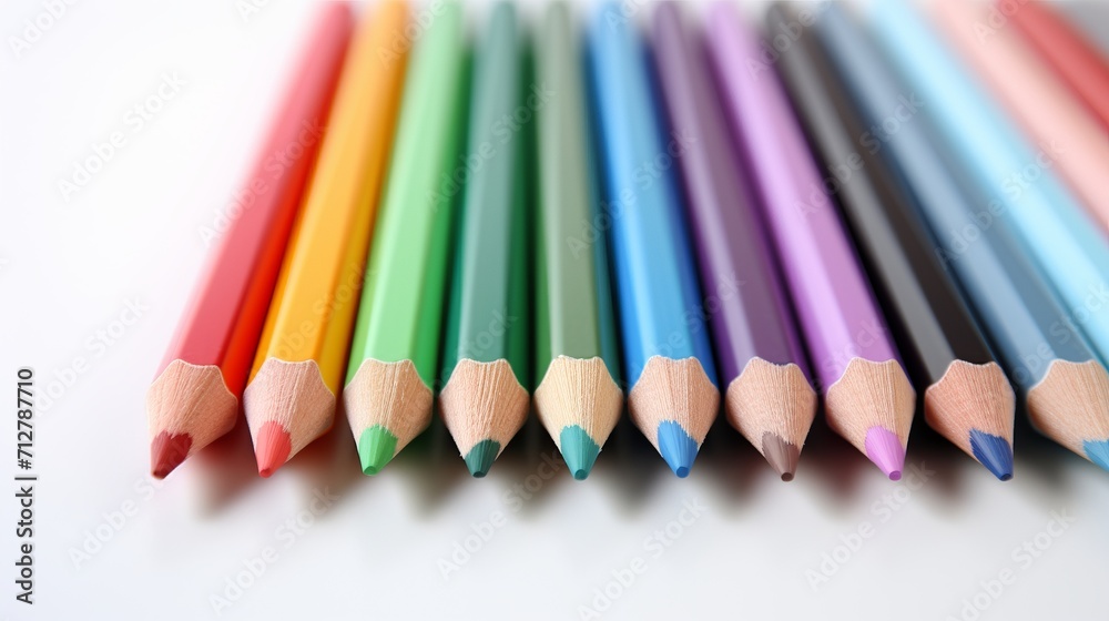 Vibrant assortment of pencils with a white outer coating against a pristine white background Vibrant assortment of pencils with a white outer coating against a pristine white background