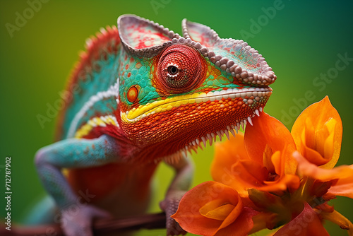 Chameleon on a green background