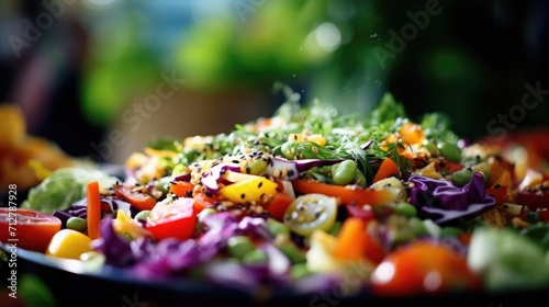 A detailed shot of a colorful salad  overflowing with nutrientdense vegetables and lean protein  promoting a wellrounded healthy diet.