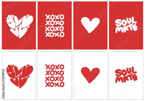Modern minimal Valentine Postcard Set, Heart Xoxo Soul Mate Red hearts 5x7 photo