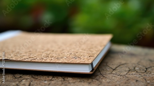 Macro image of a recycled paper notebook, highlighting the impact of using sustainable materials in everyday products.