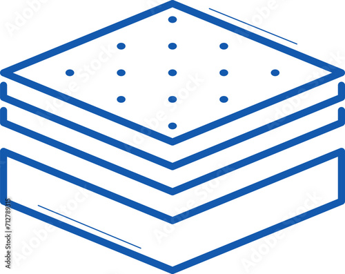 Blue outline of stacked saltine crackers, minimalistic food design. Simple snack illustration, salted biscuits stack vector illustration.