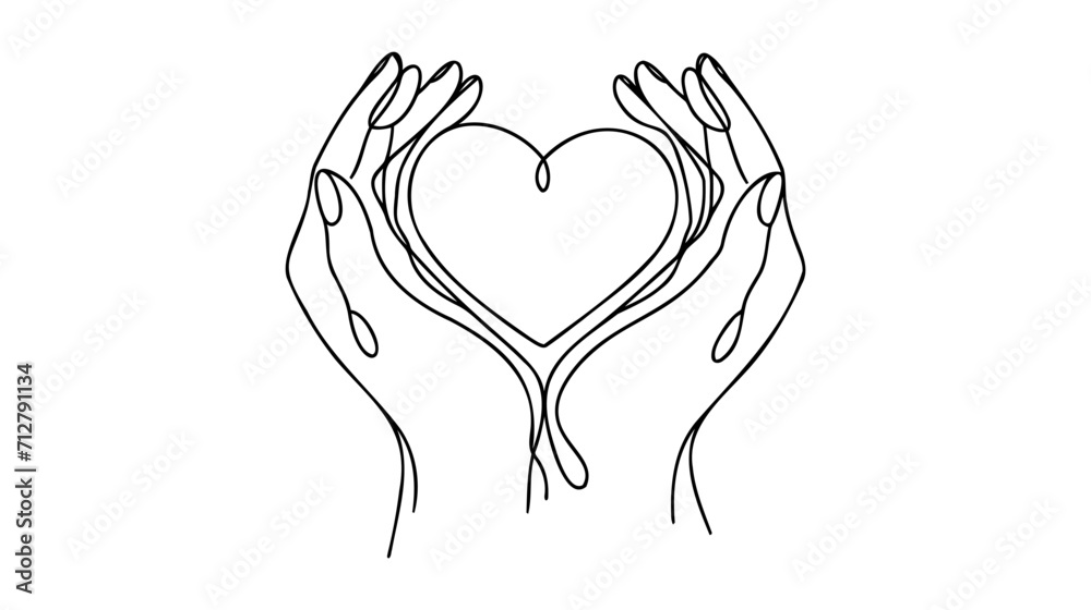 Continuous one line drawing hand holding heart. Charity donation linear symbol. Vector isolated on white background Continuous one line drawing hand holding heart. Charity donation linear symbol. Vector isolated on white background