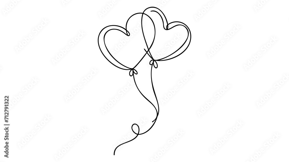 Two Hearts Continuous One Line Drawing. Valentines day concept.