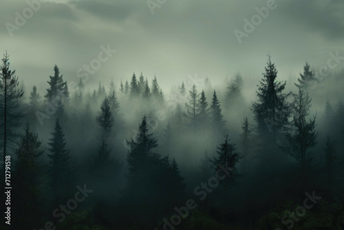 A forest of pine trees in the fog © Michael Böhm