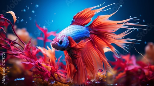 Vibrant betta fish in a bokeh backdrop underwater macro photography, animal portraits