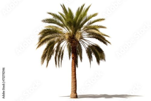 A mature palm tree with its tall trunk and long fronds  isolated on white background