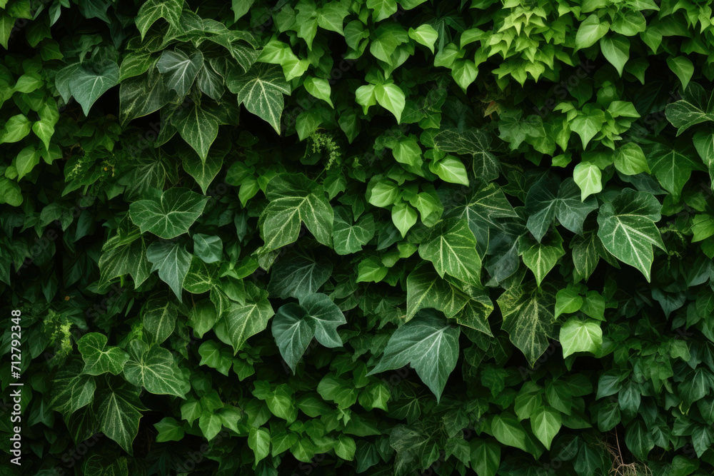 A vine covered wall with lush green leaves and a variety of other plants, isolated on white background A vine covered wall with lush green leaves and a variety of other plants, isolated on white background